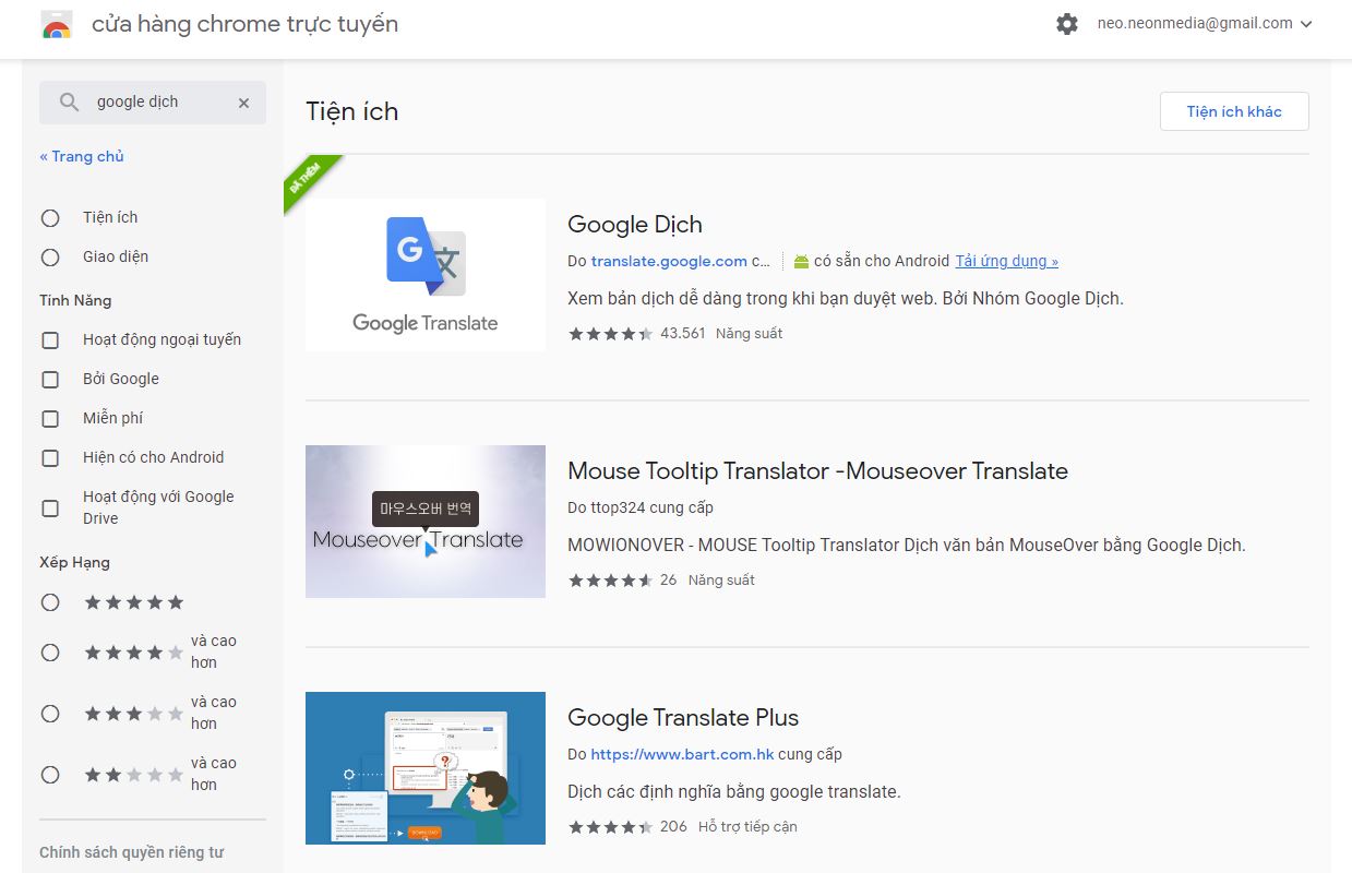 Google translate extension - tiện ích mở rộng google dịch